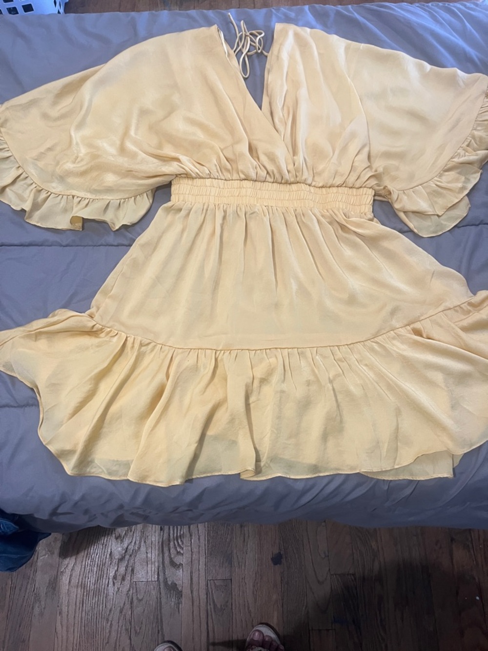 Soft Yellow Mini Dress with Ruffle Hem